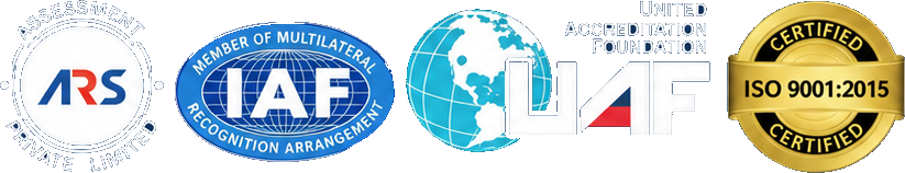 ZGS certification marks: ARS, IAF, UAF and ISO 9001:2015